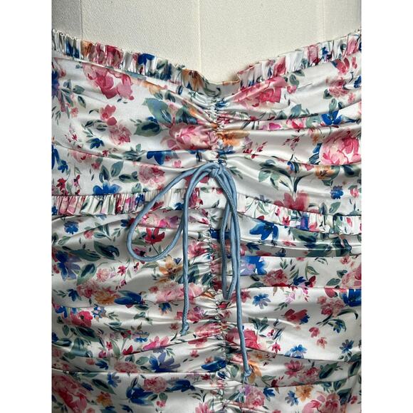 For Love & Lemons Juliet Ruched Satin Mini Skirt Small Floral Coquette - Picture 2 of 6